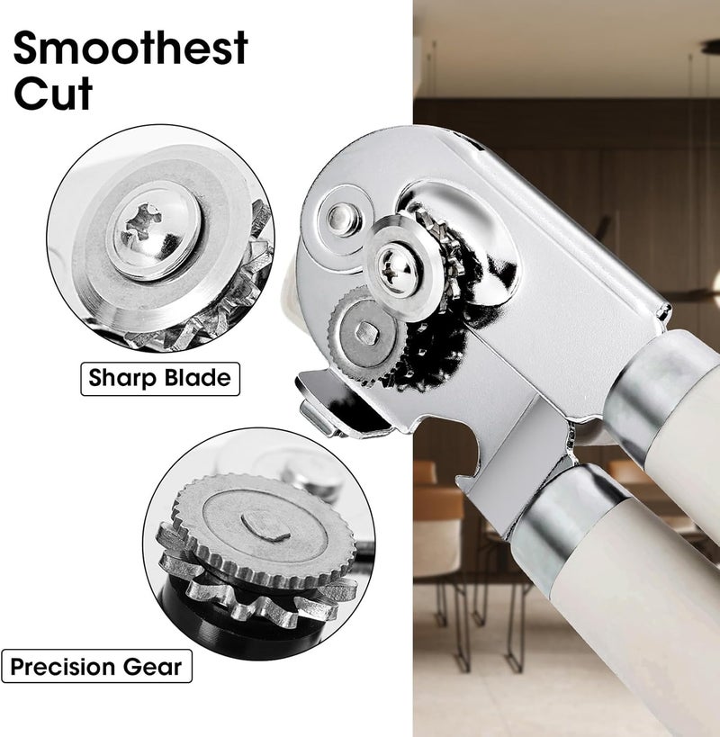 Beneno Heavy Duty Hand Can Opener Manual with Magnet, Durable Sharp Carbon Steel Blade Smooth Cutting, Big Effort-Saving Knob & Soft Grip Handle, Multifunctional Kitchen Tool with Bottle Opener, Beige - Image 3